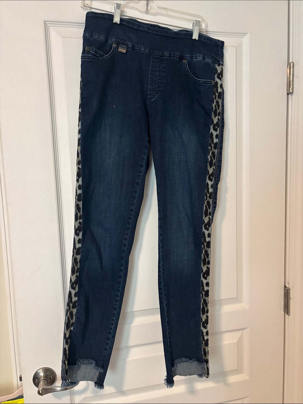 LISETTE Dark Blue Skinny Jeans with Leopard Side Panels